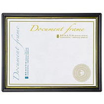 Wall-Mountable Certificate Frame, Gold Border, Plastic Face, 8 1/2 inch; x 11 inch;, Black
