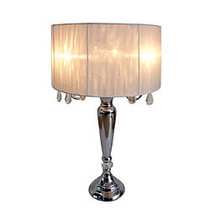 Elegant Designs Romantic Crystal-Drop Table Lamp, 27 inch;H, White Shade/Chrome Base