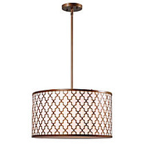 Kenroy Tripoli 3-Light Hanging Pendant, 10 inch;H, Off White Shade/Antique Gold Finish