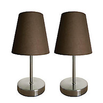 Simple Designs Mini Basic Table Lamps, 10 inch;H, Brown Shade/Sand Nickel Base, Set Of 2