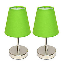 Simple Designs Mini Basic Table Lamps, 10 inch;H, Green Shade/Sand Nickel Base, Set Of 2