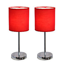 Simple Designs Mini Basic Table Lamps, 11 7/8 inch;H, Red Shade/Chrome Base, Set Of 2