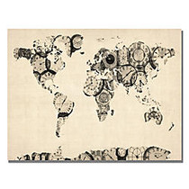 Trademark Global Old Clocks World Map Gallery-Wrapped Canvas Print By Michael Tompsett, 22 inch;H x 32 inch;W