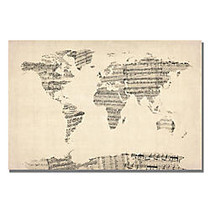 Trademark Global Old Sheet Music World Map Gallery-Wrapped Canvas Print By Michael Tompsett, 22 inch;H x 32 inch;W
