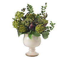 Nearly Natural 15 inch;H Silk Artichoke And Hydrangea Arrangement With Ceramic Vase