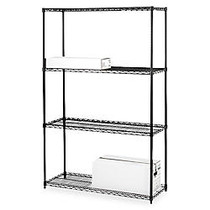 Lorell; 4-Tier Industrial Wire Steel Starter Shelving Unit, 4 Shelves/4 Posts, 72 inch;H x 36 inch;W x 18 inch;D, Black