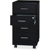 Lorell 26-1/2 inch; Mobile Storage Cabinet - 14.3 inch; x 18 inch; x 26.5 inch; - 4 x Drawer(s) - Legal, Letter - Vertical - Mobility, Casters, Locking Drawer, Glide Suspension, Drawer Extension - Black - Steel - Recycled - Assembly Required