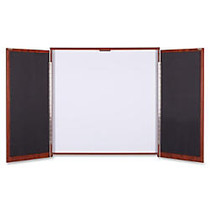 Lorell Presentation Cabinet - 47.3 inch; x 4.8 inch; x 47.3 inch; - Drywipe Whiteboard, Hinged Door - Cherry - Melamine, Laminate