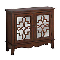 Monarch Specialties Wood Accent Chest, 1 Shelf, Mirror-Backed Doors, 32 inch;H x 36 inch;W x 11 inch;D, Dark Walnut