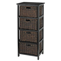 Realspace Wood Storage Cabinet, 4 Wicker Drawers, 36&rdquo;H x 16&rdquo;W x 12&rdquo;D, Black