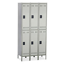 Safco; Double-Tier Two-Tone 3-Column Locker With Legs, 78 inch;H x 36 inch;W x 18 inch;D, Gray