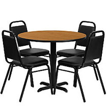 Flash Furniture Round Table Set With 4 Banquet Chairs, Natural/Black