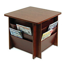 Buddy Solid Oak Table With Literature Storage, 21 inch;H x 23 1/4 inch;W x 23 1/4 inch;D, Mahogany