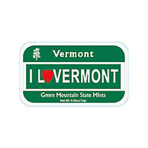 AmuseMints; Destination Mint Candy, I Love Vermont License Plate, 0.56 Oz, Pack Of 24