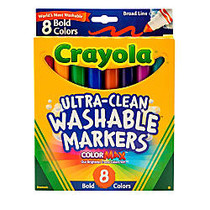 Crayola; Ultra-Clean Washable Color Markers, Broad Line, Assorted Bold Colors, Box Of 8