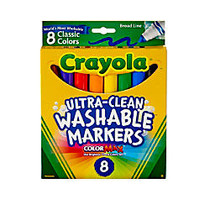 Crayola; Ultra-Clean Washable Color Markers, Broad Tip, Assorted Classic Colors, Box Of 8