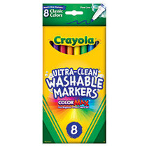 Crayola; Ultra-Clean Washable Color Markers, Thin Line, Assorted Classic Colors, Box Of 8