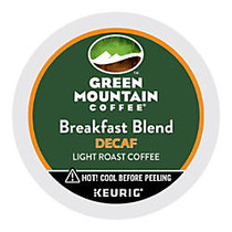Green Mountain Coffee; Breakfast Blend Decaffeinated Coffee K-Cups;, Box Of 24