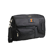 Denco Sports Luggage Travel Messenger Bag With 15 inch; Laptop Pocket, Illinois Fighting Illini, 15 1/4 inch;H x 12 inch;W x 1 1/4 inch;D, Black