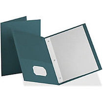 Oxford Twin Pocket 3-hole Fastener Folders - Letter - 8 1/2 inch; x 11 inch; Sheet Size - 135 Sheet Capacity - 3 x Tang Fastener(s) - 2 Inside Front & Back Pocket(s) - Leatherette Paper - Teal - 25 / Box