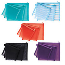 Office Wagon; Brand Mesh Organizer Pouches, Assorted Colors, Set Of 3