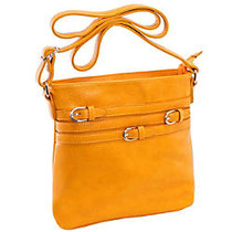 Parinda; Clarice II Multi-Belt Adorned Vertical Crossbody Tote, 12 inch;H x 11 inch;W x 2 inch;D, Mustard Tan