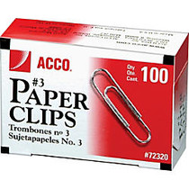 ACCO; Economy Paper Clips, No. 3 Size, Silver, Pack Of 1,000