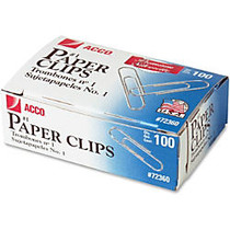 ACCO; Premium Paper Clips - No. 1 - 10 Sheet Capacity - Galvanized, Corrosion Resistant - 1000 / Pack - Silver - Metal, Zinc Plated
