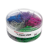 Office Wagon; Brand #1 Paper Clip Combo Pack, 1 inch;, Assorted Colors, Pack Of 1,000