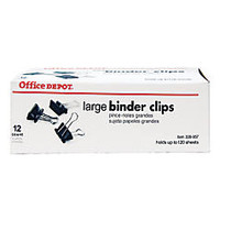 Office Wagon; Brand Binder Clips, Large, 2 inch; Wide, Black, Box Of 12