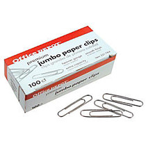 Office Wagon; Brand Paper Clips, Premium Jumbo, Silver, 100 Clips Per Box, Pack Of 5 Boxes