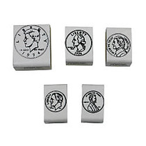 Center Enterprises Coin Heads Rubber Stamp Sets, 1 1/2 inch; x 1 1/2 inch;, 5 Stamps Per Set, Pack Of 3 Sets
