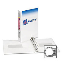 Avery 5-1/2 inch; x 8-1/2 inch; Mini Durable View Binder with Round Rings - 1 inch; Binder Capacity - 5 1/2 inch; x 8 1/2 inch; Sheet Size - 175 Sheet Capacity - 3 x Round Ring Fastener(s) - 2 Internal Pocket(s) - Poly - White - 1 Each