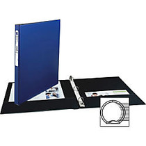Avery Economy Reference Ring Binder - 1/2 inch; Binder Capacity - Letter - 8 1/2 inch; x 11 inch; Sheet Size - 100 Sheet Capacity - 3 x Round Ring Fastener(s) - 2 Internal Pocket(s) - Vinyl - Blue - Recycled - 1 Each