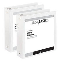 Just Basics Economy Round-Ring View Binder, 2 inch; Rings, 61% Recycled, 475-Sheet Capacity, White, Pack Of 2