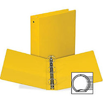 Samsill Value Ring Binder - 1 inch; Binder Capacity - Round Ring Fastener - Inside Front & Back Pocket(s) - Board, Vinyl - Yellow - 1 Each