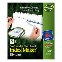 Avery; 100% Recycled EcoFriendly Index Maker; Clear Label Dividers, 8 1/2 inch; x 11 inch;, White, 5 Tabs Per Set, 5 Sets Per Pack