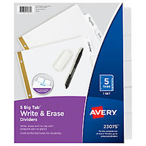Avery; Big Tab; Write-On&trade; 30% Recycled Tab Dividers With Erasable Laminated Tabs, 5-Tab, White