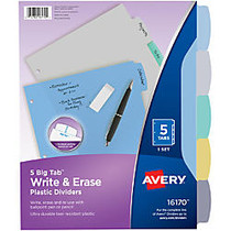 Avery; Durable Write-On&trade; Plastic Dividers With Erasable Tabs, 8 1/2 inch; x 11 inch;, Multicolor, 5 Tabs