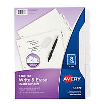 Avery; Durable Write-On&trade; Plastic Dividers With Erasable Tabs, 8 1/2 inch; x 11 inch;, White, 8 Tabs