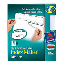 Avery; Index Maker; 30% Recycled Big Tab Clear Label Dividers, 5-Tab, Pack Of 5 Sets