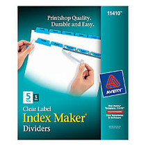 Avery; Index Maker; 30% Recycled Clear Label Dividers With Color Tabs, 5-Tab, Blue, Pack Of 5 Sets