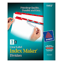 Avery; Index Maker; 30% Recycled Clear Label Dividers With Color Tabs, 5-Tab, Red, Pack Of 5 Sets