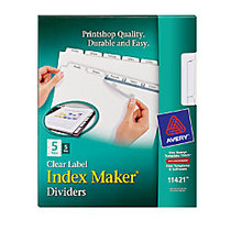 Avery; Index Maker; 30% Recycled Clear Label Dividers With White Tabs For Copiers, 5-Tab, Pack Of 5 Sets