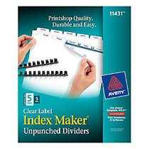 Avery; Index Maker; Clear Label Dividers With White Tabs, Unpunched, 5-Tab, Pack Of 5 Sets