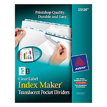 Avery; Index Maker; Translucent Dividers With Pockets, 5 Tabs, Clear, Pack Of 5