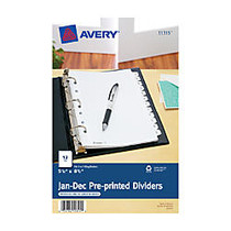 Avery; Preprinted Tab Dividers, Mini, 5 1/2 inch; x 8 1/2 inch;, Jan-Dec Tabs, White