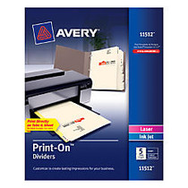 Avery; Print-On&trade; Dividers, 8 1/2 inch; x 11 inch;, 3-Hole Punched, 5-Tab, Ivory Dividers/Ivory Tabs
