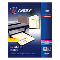 Avery; Print-On&trade; Dividers, 8 1/2 inch; x 11 inch;, 3-Hole Punched, 8-Tab, Ivory Dividers/Ivory Tabs