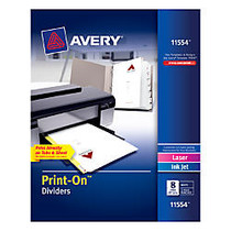 Avery; Print-On&trade; Dividers, 8 1/2 inch; x 11 inch;, 3-Hole Punched, 8-Tab, White Dividers/White Tabs, Pack Of 25 Sets